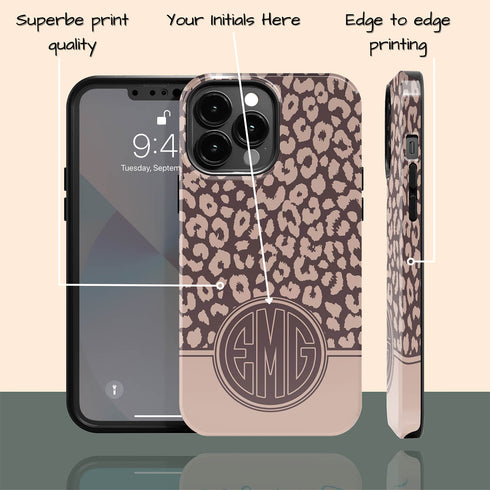 Boho Leopard Personalized Monogram iPhone Case